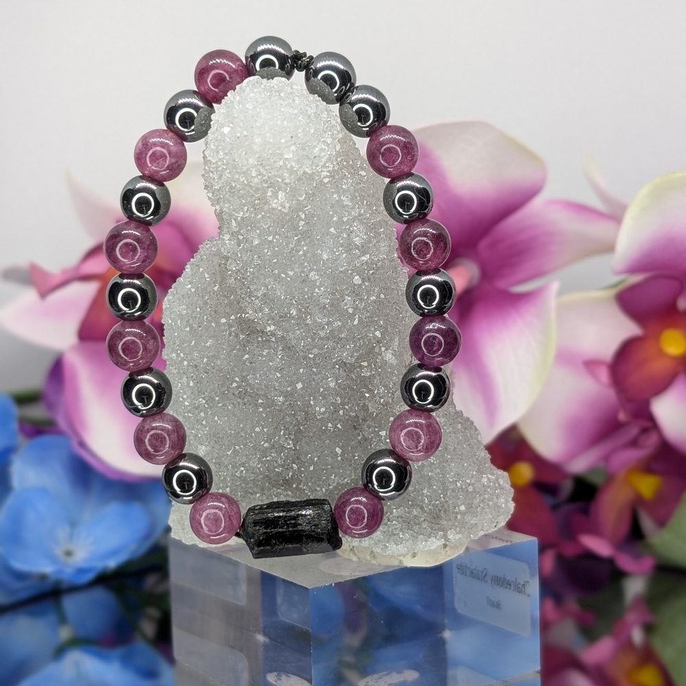 Lepidolite, Tourmaline, Hematite Bracelet-8mm